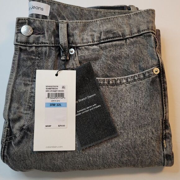 Calvin Klein Men's Slim-Straight Fit Stretch Palmer Grey Jeans - Picture 5 of 7